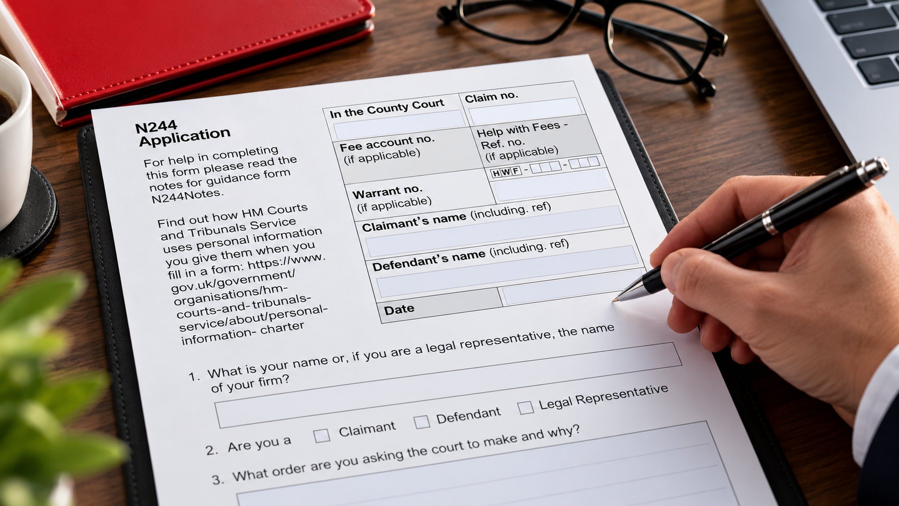A person completing an N244 application form